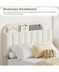 gaomon Full Bed Frame with Storage Headboard, Kids 2 Drawers, Boucle Upholstered Platform Bookcase, No Box Spring Needed, Easy