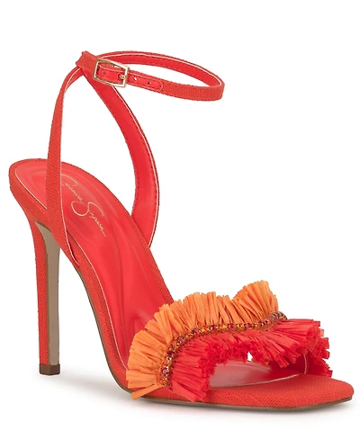 Jessica Simpson Women's Omiena Raffia Fringe High-Heel Dress Sandals