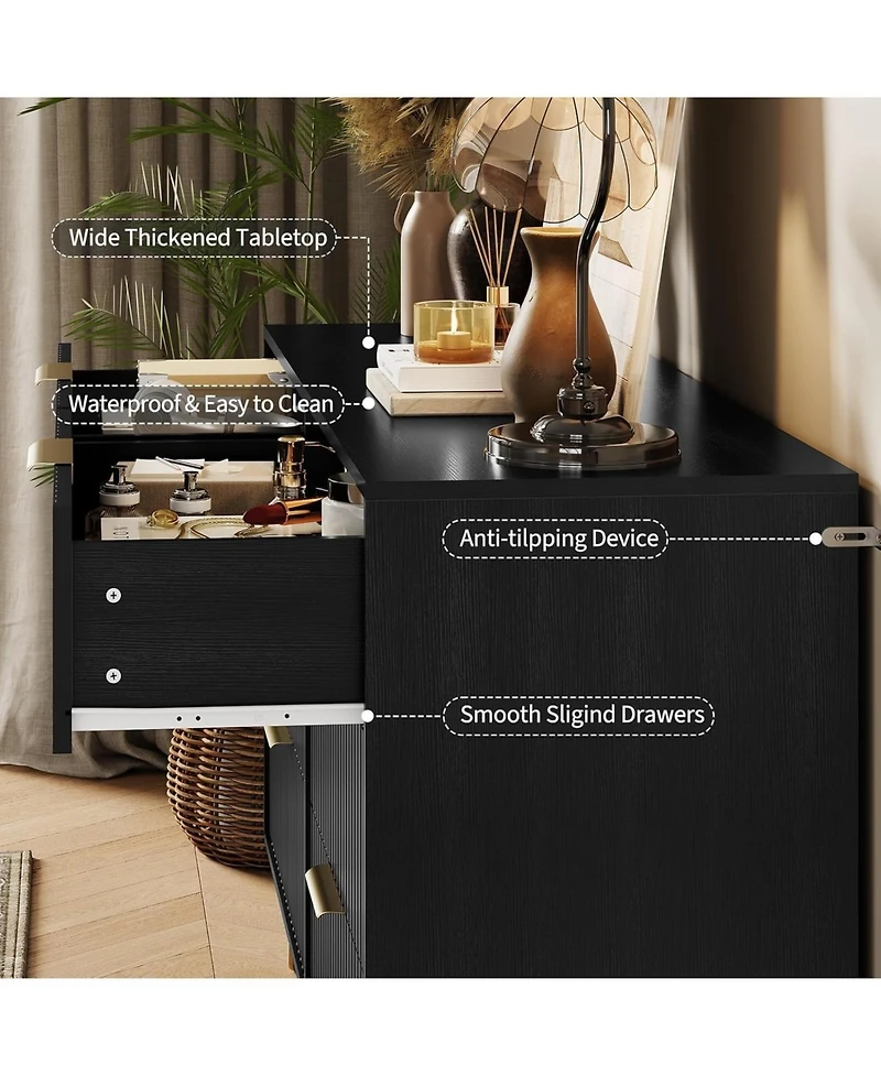 Gaomon 47'' fluted 6 drawer dresser, modern wooden chest with metal handles; wide clothes organizer for bedroom, closet, or Tv stand use