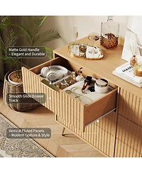 gaomon Fluted Dresser for Bedroom with 6 Drawers,47'' Wide Modern Chest of Wooden Drawers Metal Handle,Wide Clothes Storage Organizer