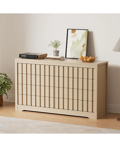 gaomon Fluted Dresser for Bedroom with 8 Drawers,Modern Chest of Drawers with Handle less, Wooden Dresser Tv Stand, Wood Clothes Closet Organizer