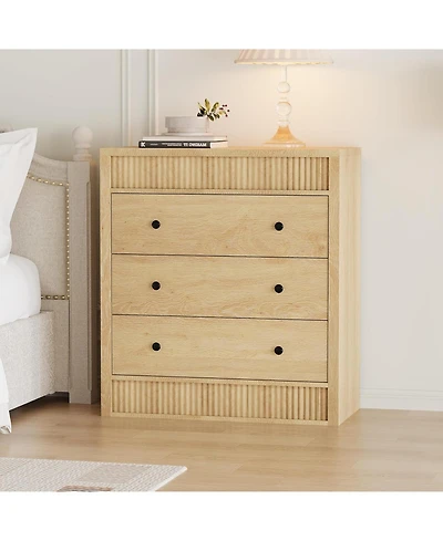 gaomon 3 Drawer Dresser for Bedroom, 31.5" Wide Fluted Chest of Drawers, Modern Wooden Nightstand Storage Cabinet Kids Room, Living Room