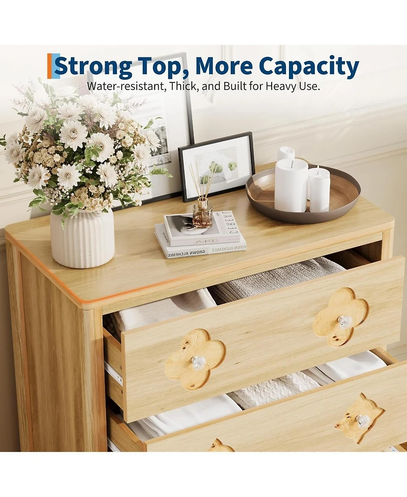 gaomon Oak 3 Drawer Tall Dresser with Decorative Boho Fronts, Bedroom Chest for Closet or Nightstand Use