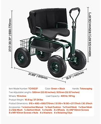 Sugift Adjustable Garden Stool with 360° Swivel Seat & Ergonomic Backrest