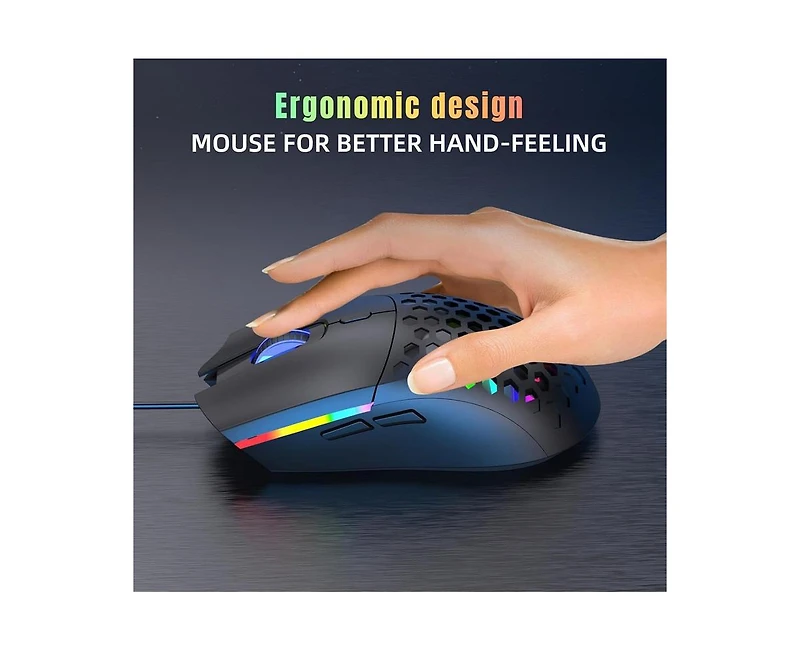 Risokeys Wired Gaming Mouse, 6400DPI High-Accuracy Optical Sensor Rgb Mouse with 6 Buttons