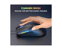 Risokeys Wired Gaming Mouse, 6400DPI High-Accuracy Optical Sensor Rgb Mouse with 6 Buttons