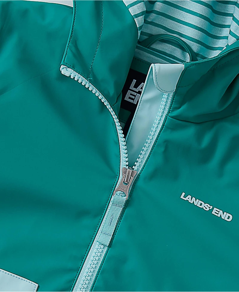Lands' End Girls Water Resistant Hooded Slicker Rain Jacket