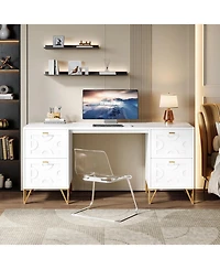 Tribesigns Computer Desk 59", Home Office with 4 File Drawers, Writing Table Elegant