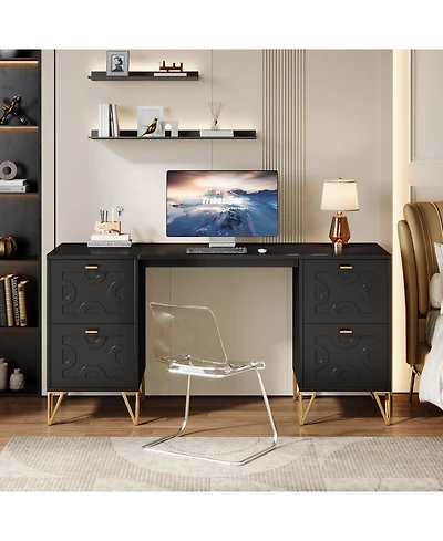 Tribesigns Computer Desk 59", Home Office with 4 File Drawers, Writing Table Elegant