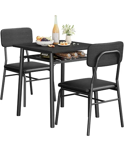gaomon 3-Piece Dining Table Set for 2 with Storage Rack, Wood Kitchen Upholstered Chairs of