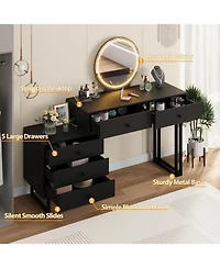 gaomon Vanity Desk with Mirror & 3-Color Led Lights, Modern Makeup Vanity with 5 Drawers