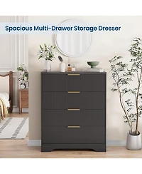gaomon Fluted Dresser for Bedroom with 4 Drawers, 38.6 Tall Modern Gold Metal Handles, Wide Chest of Drawers Living Room, Hallway