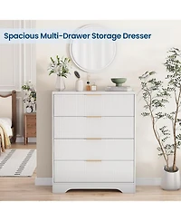 gaomon Fluted Dresser for Bedroom with 4 Drawers, 38.6 Tall Modern Gold Metal Handles, Wide Chest of Drawers Living Room, Hallway