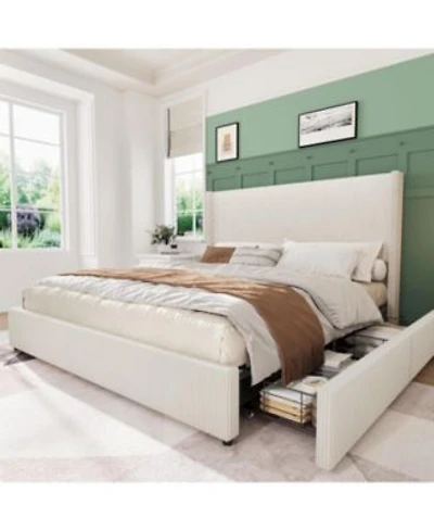 Gaomon Bed Frame With Storage Drawers Corduroy Upholstered Platform With Wingback Tufted Headboard Footboard No Box Spring Needed