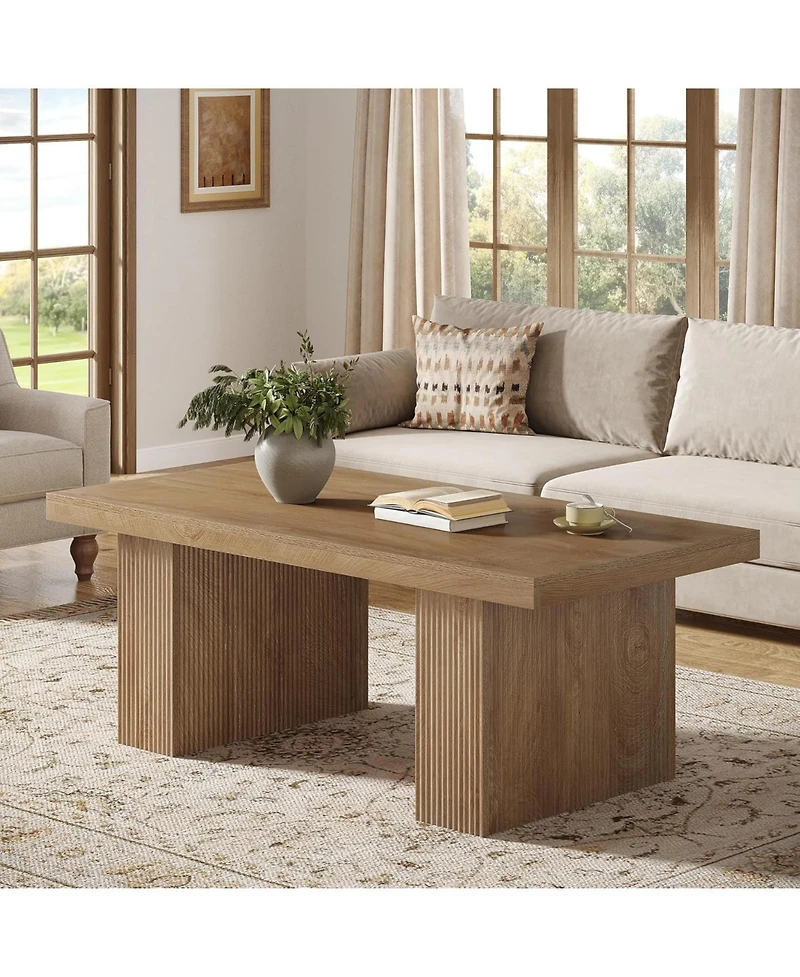 Tribesigns Farmhouse Coffee Table, 47.24 Inch Rectangle Center Table with Large Tabletop & Thick Base, Rustic Wooden Furniture