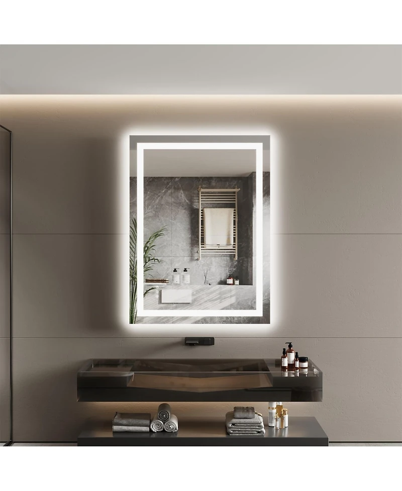 Homfan Led Bathroom Mirror with Front and Backlit Illumination, Dimmable Smart Vanity Mirror with Anti-Fog Feature