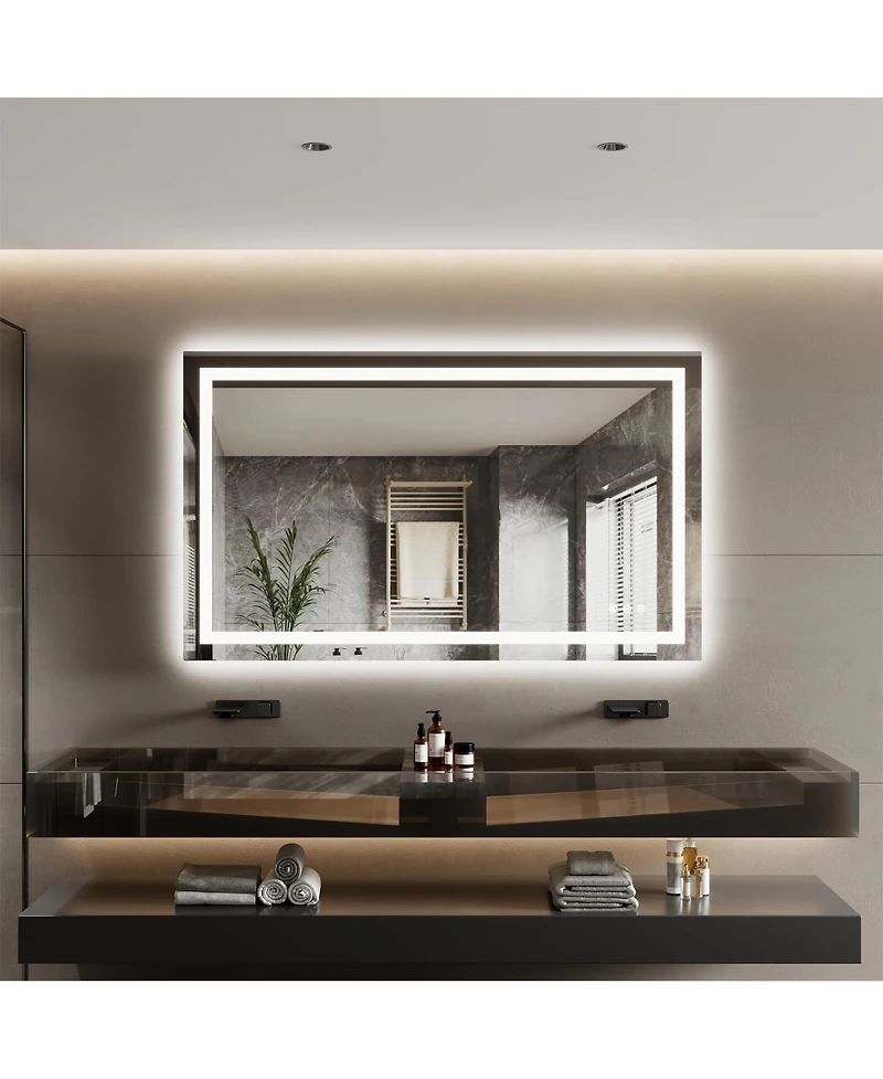 Homfan Led Bathroom Mirror with Front and Backlit Illumination, Dimmable Smart Vanity Mirror with Anti-Fog Feature