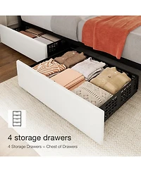 gaomon Queen Linen Upholstered Platform Bed Frame with 4 Storage Drawers, Adjustable Headboard, Wooden Slats Support.