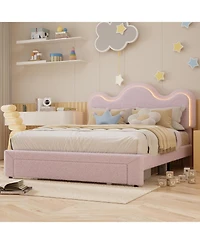 gaomon Queen Upholstered Led Bed Frame with Storage Drawers Girls Flower Headboard Boucle Princess Platform Frame.