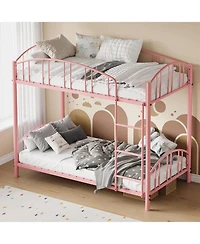 gaomon Metal Bunk Bed Twin Over Twin, Heavy Duty Bunkbeds Frame with Arched Guardrail and Safety Ladder, Sturdy Steel