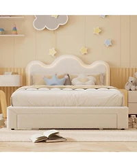 gaomon Queen Upholstered Led Bed Frame with Storage Drawers Girls Flower Headboard Boucle Princess Platform Frame