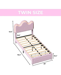gaomon Twin Upholstered Led Bed Frame with Storage Drawers Girls Flower Headboard Boucle Princess Platform