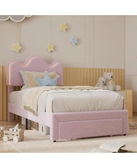 gaomon Twin Upholstered Led Bed Frame with Storage Drawers Girls Flower Headboard Boucle Princess Platform