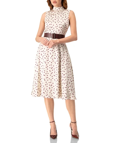 Ivonne Women's Polka Dot Midi Dress with Belt