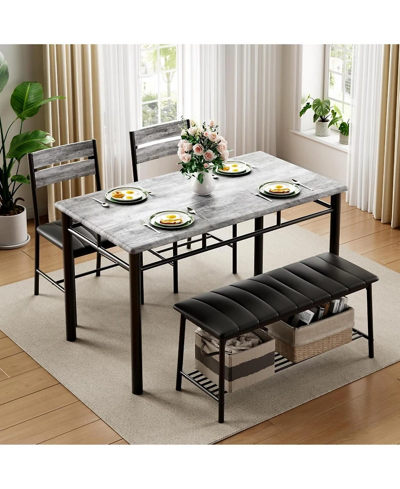 Ironck 43.3" W Dining Table Set for 4 with Upholstered Bench and 2 Chairs.