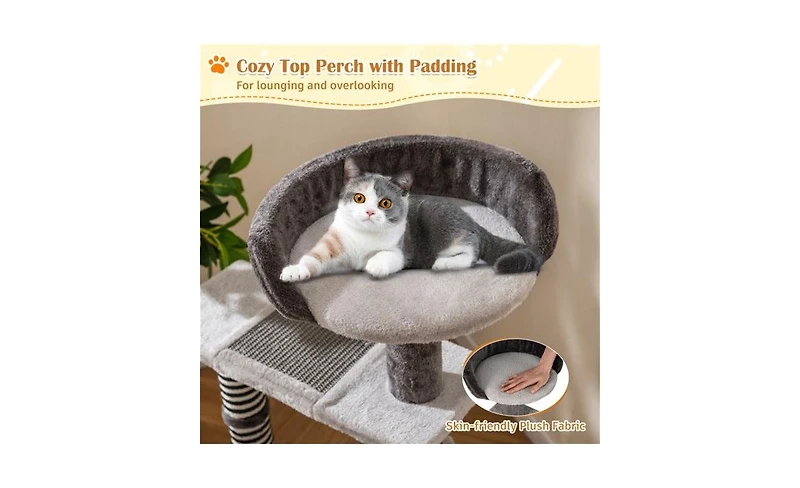 Aostirmotor 3-in-1 Cat Activity Stairs: 37-Inch Tiered Perches with Scratching Mats, Spring Ball & Dangling Toys for Climbing and Play