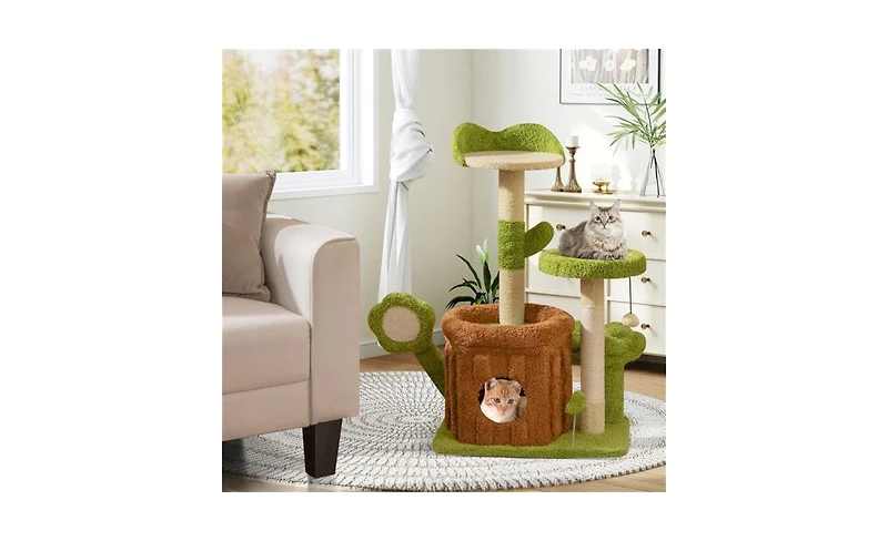Aostirmotor Machine-Washable & Space-Saving Cat Tree, 36-Inch Jungle Theme with Removable Peach Skin Cover, Sisal Scratching Post & Toys