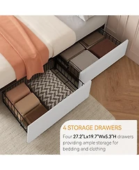 gaomon King Bed Frame with 4 Storage Drawers and Headboard, Button Tufted Design, No