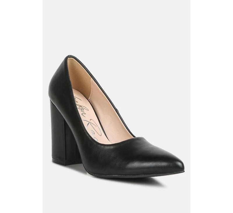 Zhuri Faux Leather Solid Block Heel Pumps