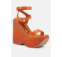 richness rhinestones embellished ultra high wedge sandals