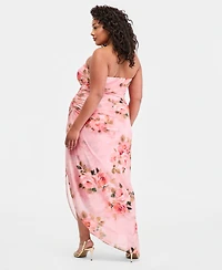 Emerald Sundae Trendy Plus Floral Print Strapless Maxi Dress