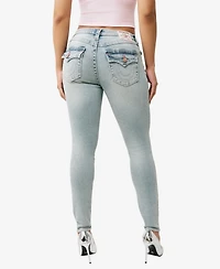 True Religion Women's Jennie Mid Rise Skinny Big T Flap Jeans