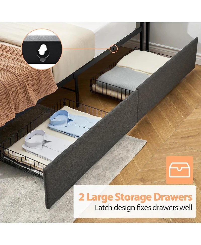 gaomon King Bed Frame with 2 Storage Drawers, Charging Station & Heavy Duty Storage Headboard