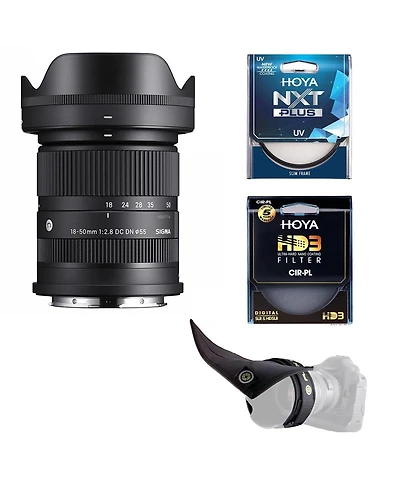 Sigma 18-50mm f/2.8 Dc Dn Contemporary Lens for Sony E with Nxt Plus 55mm 10-Layer Hmc Multi-Coated Uv Lens Filter, Hoya 55mm HD3 Circular Polarizer