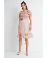 Hello Miz Maternity Floral Smocked Empire Waist Knee-Length Dress