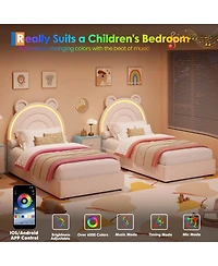 gaomon Twin Bed Frame with 4 Drawers & Led Lights, Velvet Upholstered Rainbow Headboard