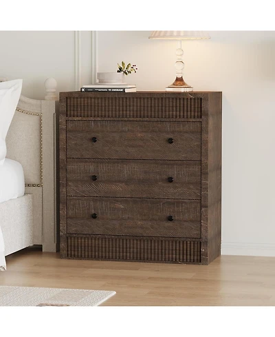 gaomon 3 Drawer Dresser for Bedroom, 31.5" Wide Fluted Chest of Drawers, Modern Wooden Nightstand Storage Cabinet Kids Room, Living Room