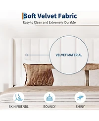 gaomon Full Velvet Bed Frame with Wingback Headboard, Wood Slats & No Box Spring Needed