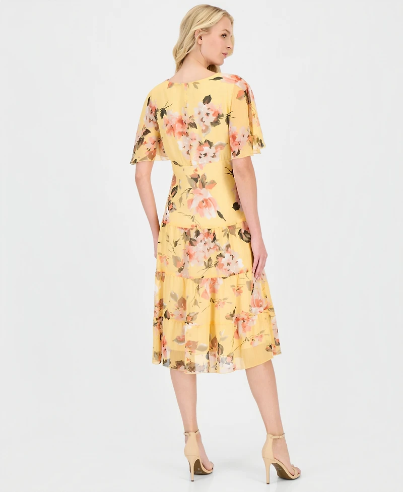 Connected Women's Floral Chiffon Butterfly-Sleeve Dress
