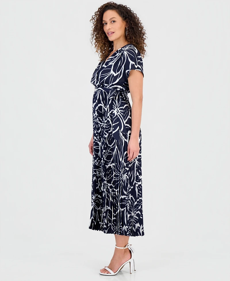 Sandra Darren Women's Printed Surplice-Neck Pleat-Skirt Dress