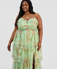 City Studios Trendy Plus Floral Mesh Tiered Gown