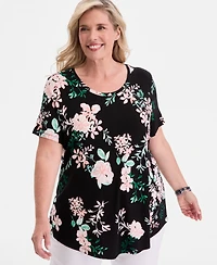 Jm Collection Plus Reve Garden Scoop-Neck T-Shirt, Macy's Exclusive