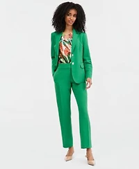 Kasper Double Button Blazer Pleated Neck Top Slim Pants