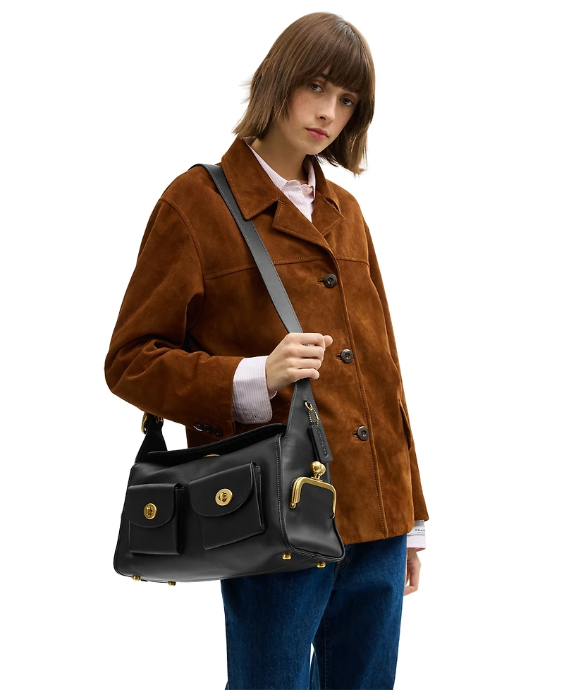 Coach Leather Turn-Lock Large Shoulder Bag