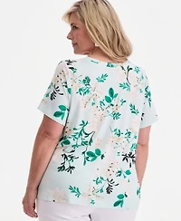 Jm Collection Plus Reve Garden V-Neck Lace-Up T-Shirt, Macy's Exclusive