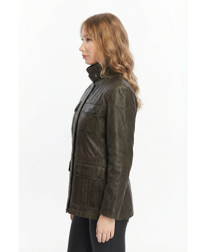 Furniq Uk Women's Utility Style Leather Jacket
